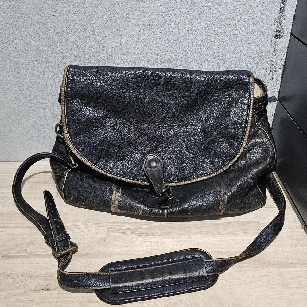 The Territory Ahead Dark Brown Leather Satchel Messenger Bag Carry On Patina!